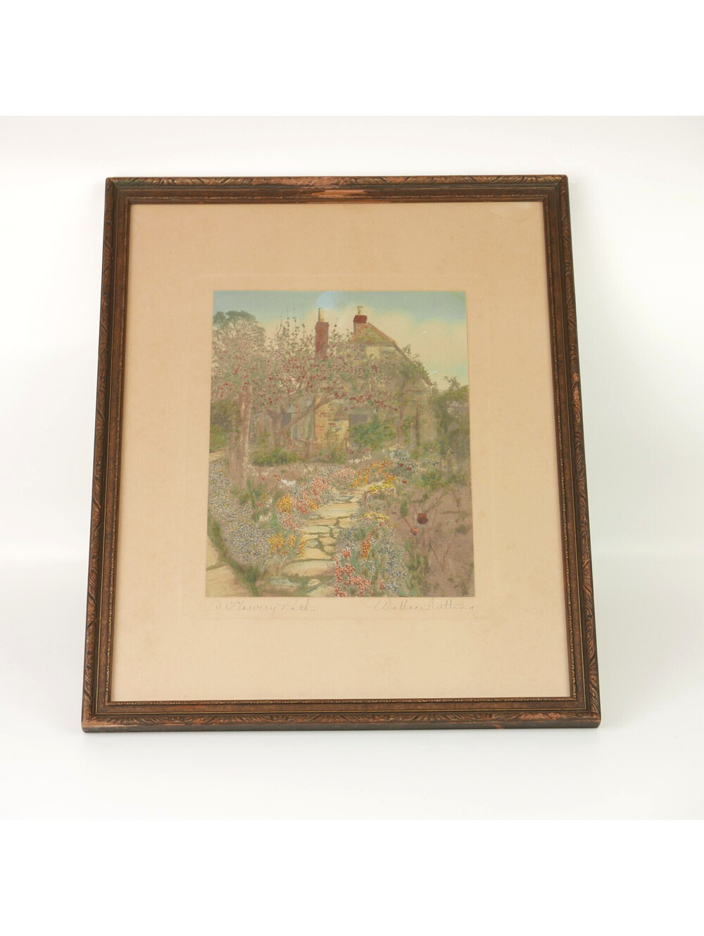 Wallace Nutting A Flowery Path Hand Colored Photograph Print Framed Antique